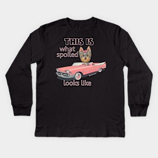 Cute Yorkshire Terrier Dog shopping in classic pink Car Kids Long Sleeve T-Shirt